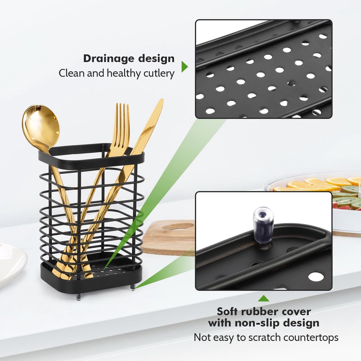 Dailygoods - Cosensi - Dailygoody - Keuken Gereedschap Houder - Organiser - Hygiënisch en Praktisch - Zwart - Bestendig tegen Vocht - Ideaal voor Bestek - Ruimtebesparend