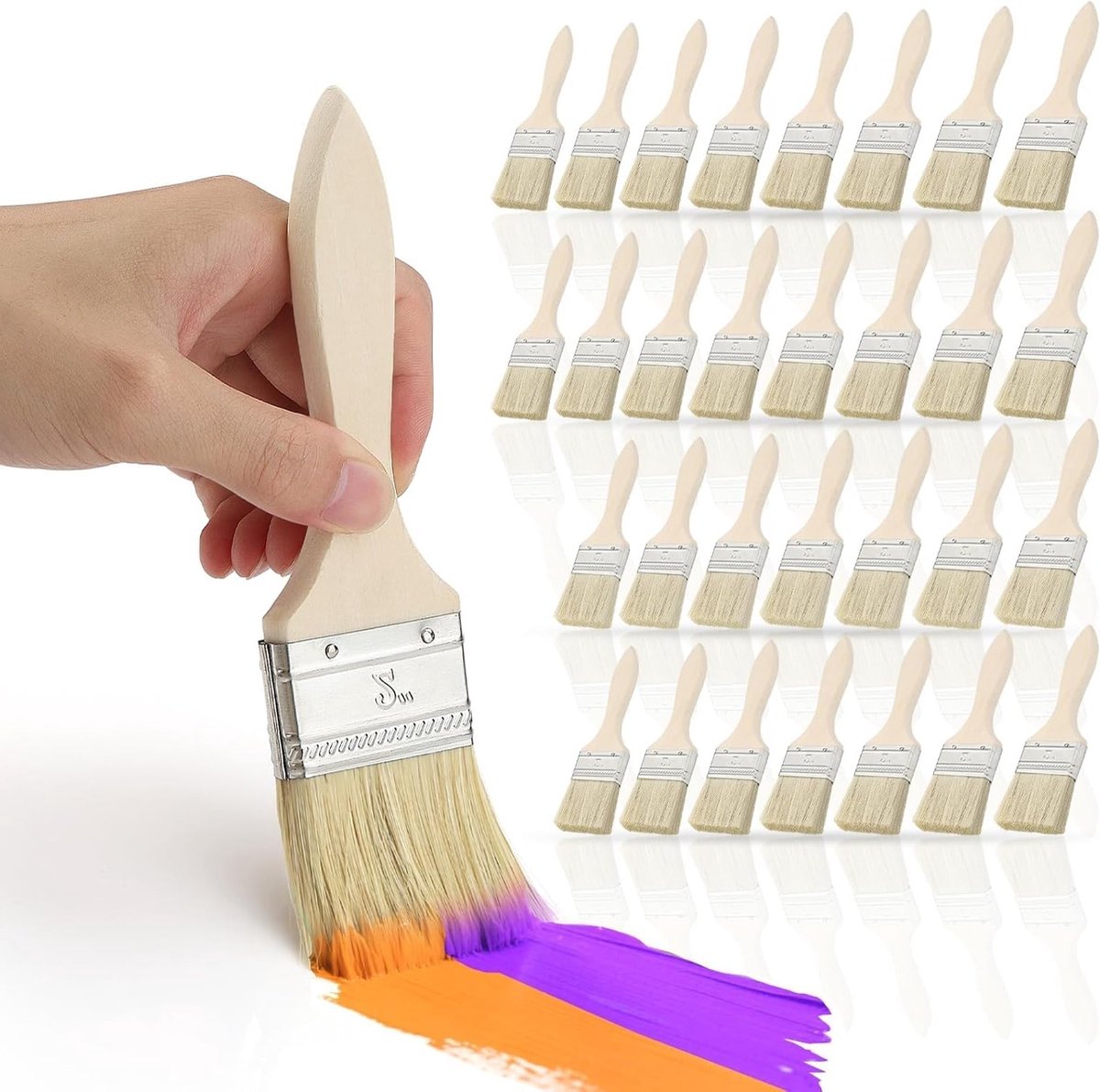 Set van 30 Stuks 50mm Platte Kwasten voor Glazuur, Verf en Houtbewerking - Ideaal voor Schilderen, Vernissen en DIY Projecten