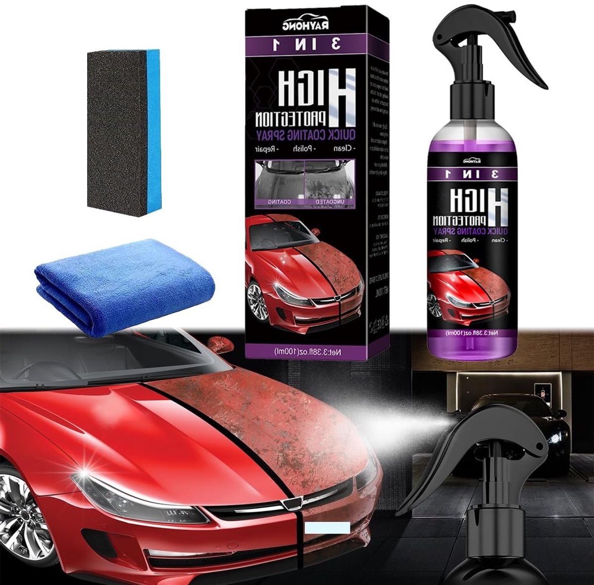 Hoogwaardige 3-in-1 Beschermspray voor Auto en Motor, Nano Keramische Coating en Polijstmiddel, Ideaal voor Carrosserie Renovatie en Onderhoud, 1 Stuk