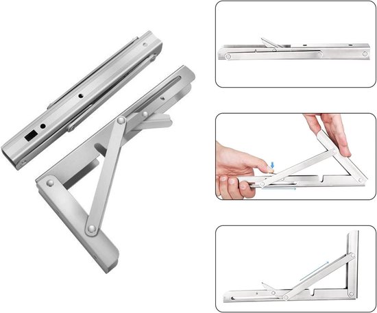 Vouwbare hoeksteun van 350 mm, wandmontage, roestvrijstalen opvouwbare plankhouder, maximaal 80 kg draagvermogen, ideaal voor ruimtebesparing en organisatie — afbeelding 2