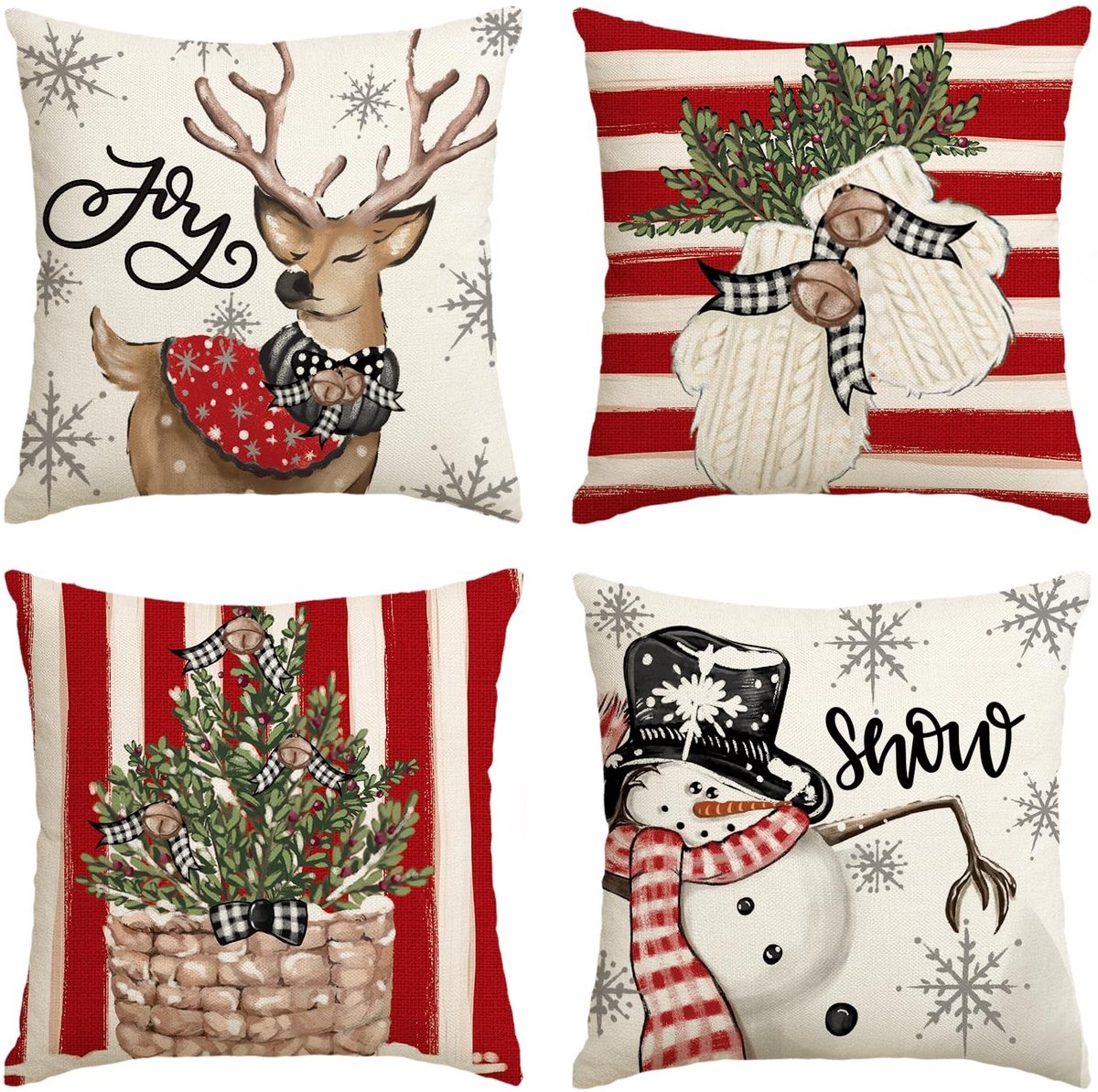 Dailygoody - Sneeuwpop Rendier - 4-delige Kerst Kussenslopen Set - 40x40 cm - Kerst Decoratie - Ultrazacht en Modern - Geschikt voor Woonkamer en Slaa...