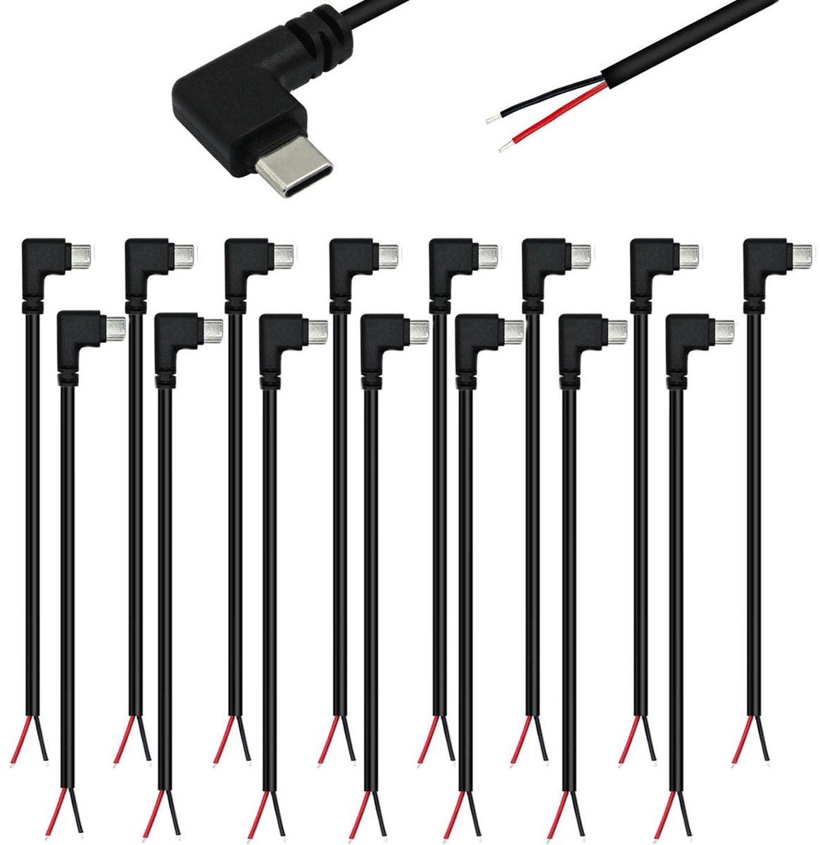Dailygoody - 15 pcs USB C Pigtail Kabel 90 Graden, 22 AWG, 5V/3A voor DIY Projecten