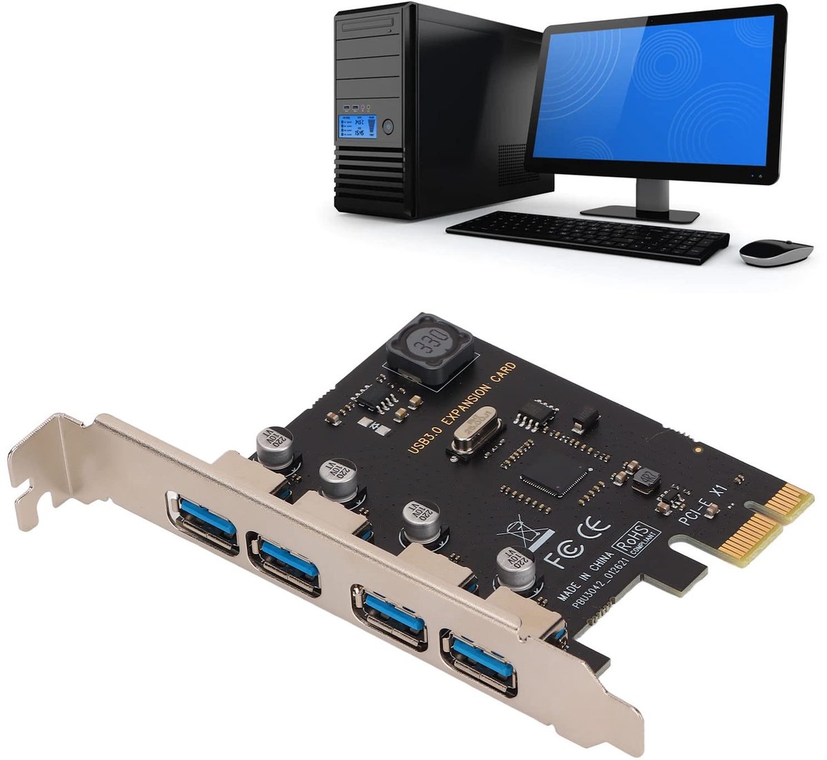 Dailygoody - PCI E naar USB 3.0-kaart - 5 Gbps snelheid - 4-poorts uitbreidingskaart - Geschikt voor desktop en server - USB hub-controllerkaart voor ..