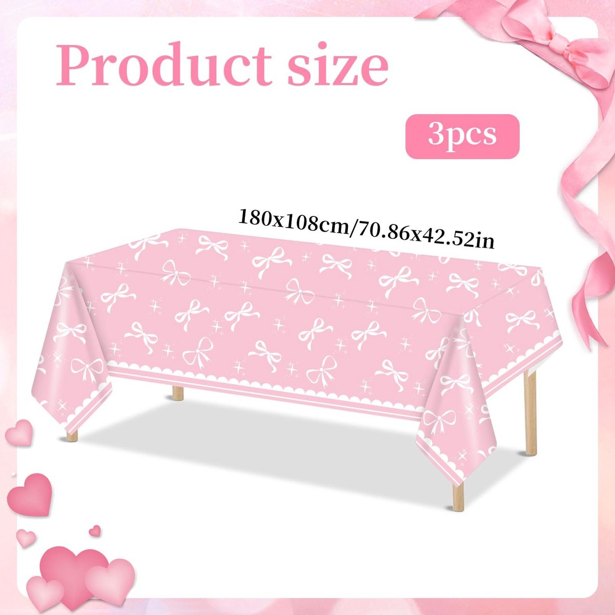 Dailygoods - Dailygoody - Coquette Bow Tafelkleed - Waterdichte Tafelkleden - Verjaardagsdecoratie - Roze Onderkant - Feestdecoraties - Geschikt voor Bachelorette ...