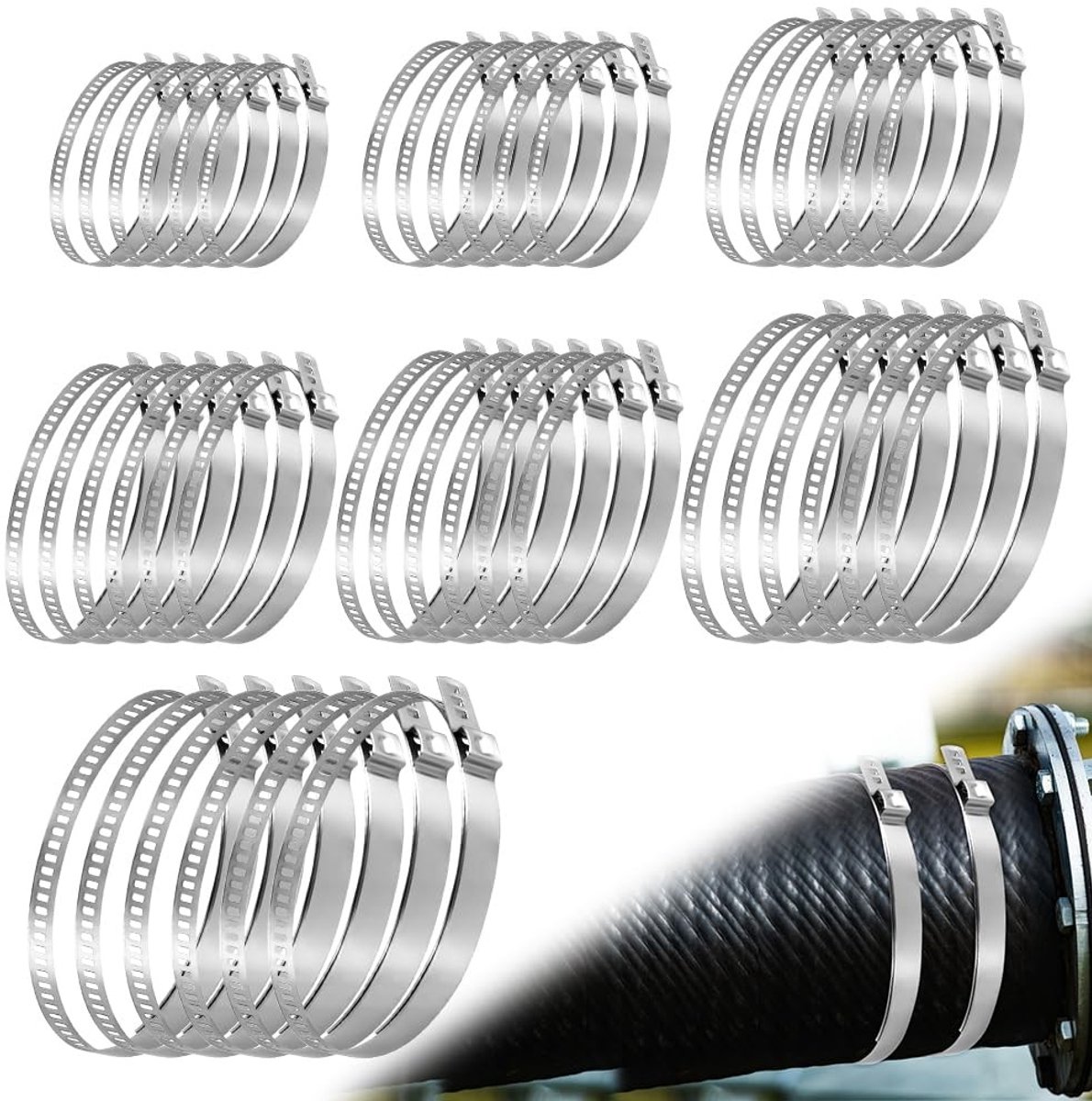 Dailygoods - Dailygoody - RVS Slangklemmen Set - 42 Delige Slangklemmen - Universeel en Sterk - Voor Gebruik in Boot en Hinge - Slangklemmen 10-150 mm - Geschikt v