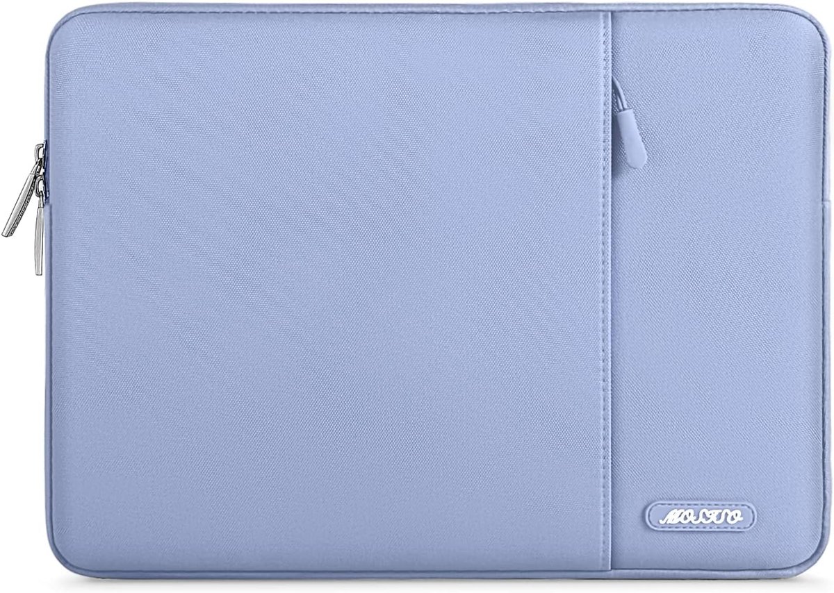 MOSISO Laptophoes tas 13,3 inch, 13-13,3 inch laptoptas, compatibel met MacBook Pro 14 inch M5 M4 M3 M2 M1, HP Dell Lenovo, polyester verticale laptophoes met voorvak, hemelsblauw