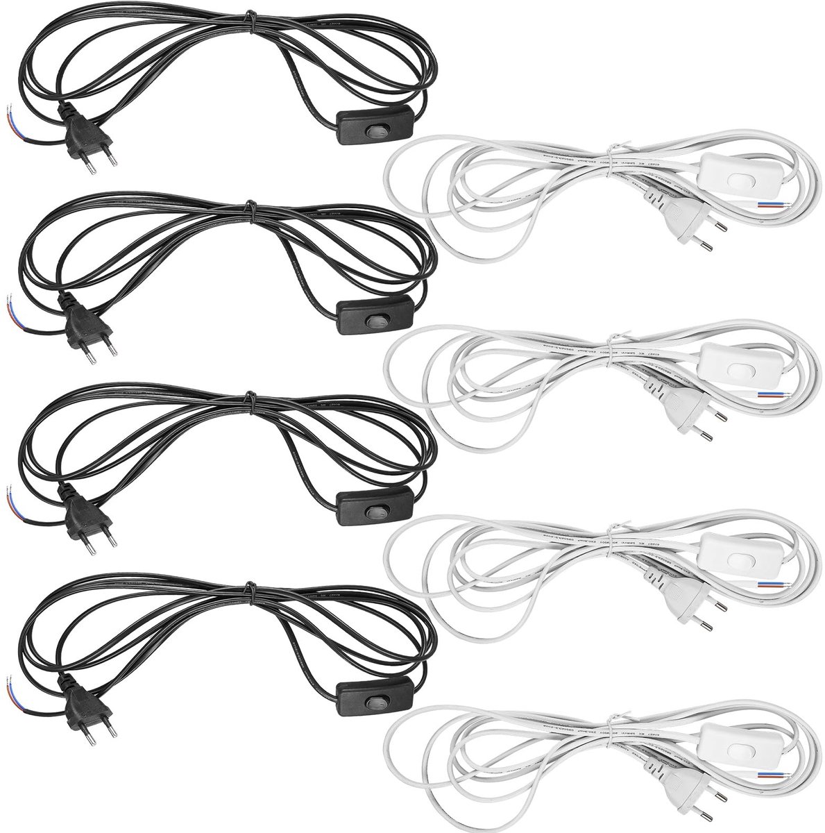 Dailygoods - Set van 8 Voedingskabels met Stekker en Schakelaar