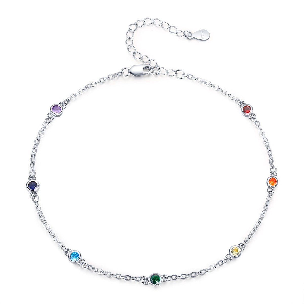 Dailygoods - Dailygoody - Chakra Enkelbandje - Yoga Armband - 7 Chakra Amulet - 9 inch - Sterling Zilver - Sieraden voor Vrouwen - Moederdag Geschenken