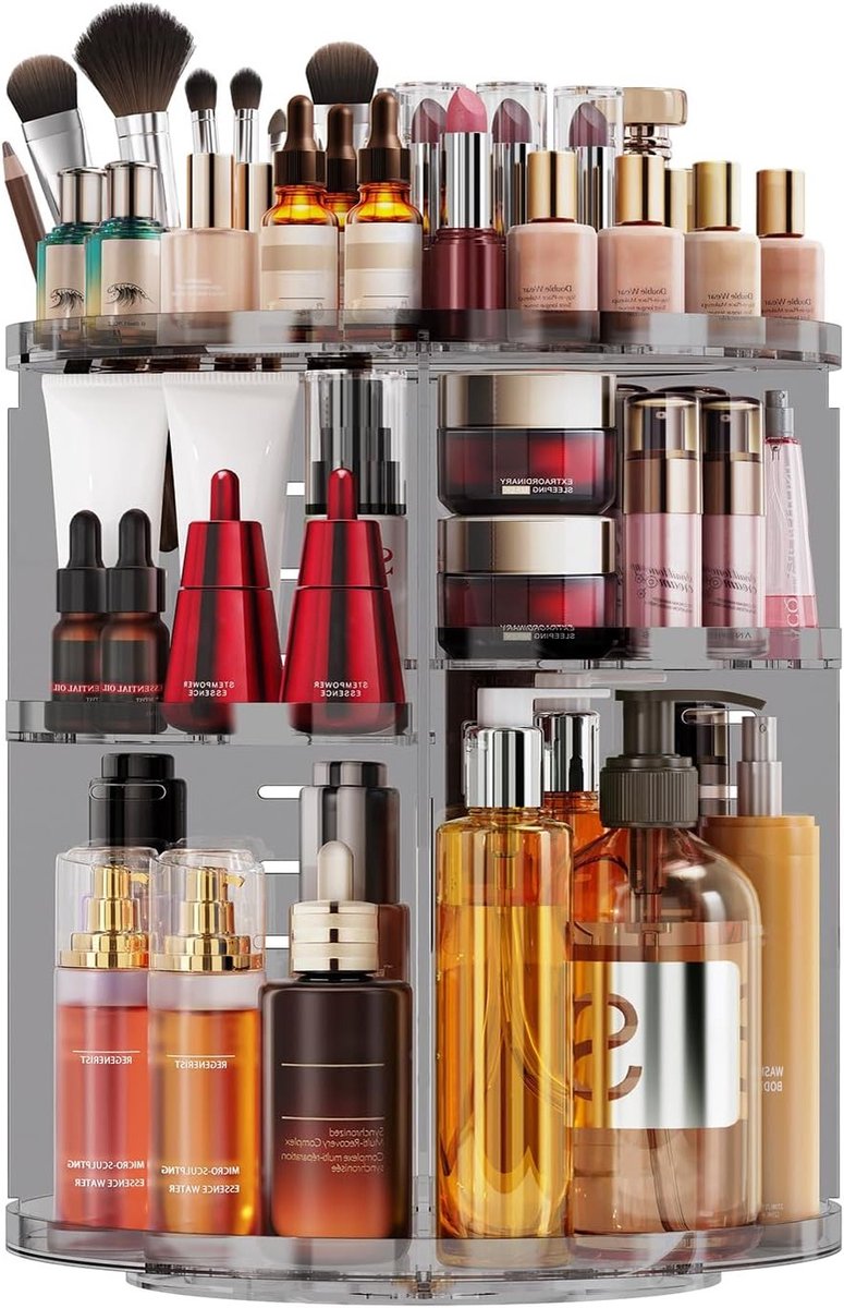 Make-up Organizer met 9 Verstelbare Niveaus en 360° Rotatie voor Dresser en Make-up Tafel, Grijs