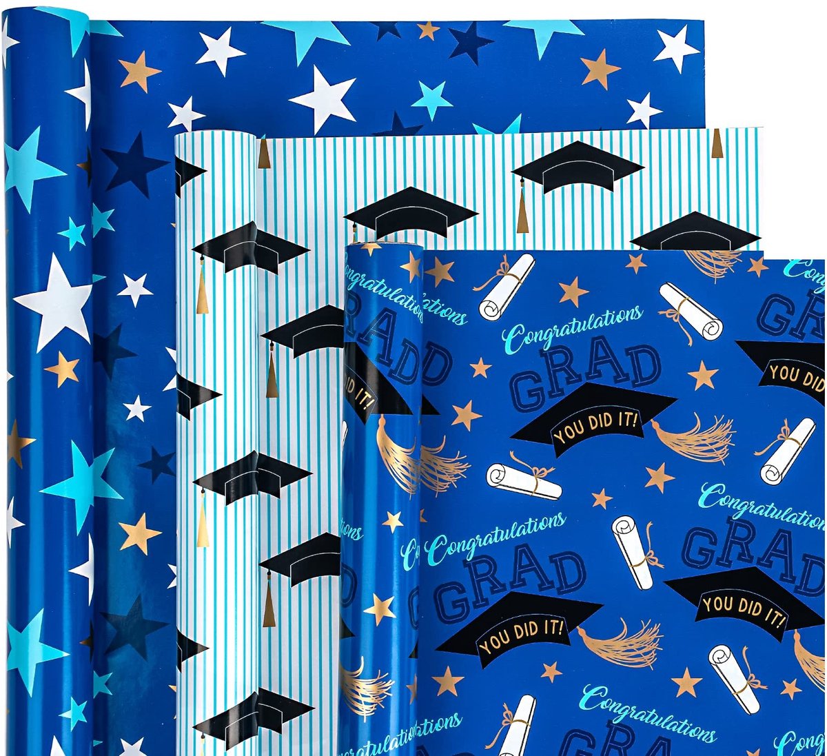 Dailygoody - Afstudeerthema inpakpapierrol - Cadeauverpakking - Mini-rol - 3 rollen - 43,2 cm x 3 m - Sleuvengraver dop en sterontwerp - Perfect voor ...