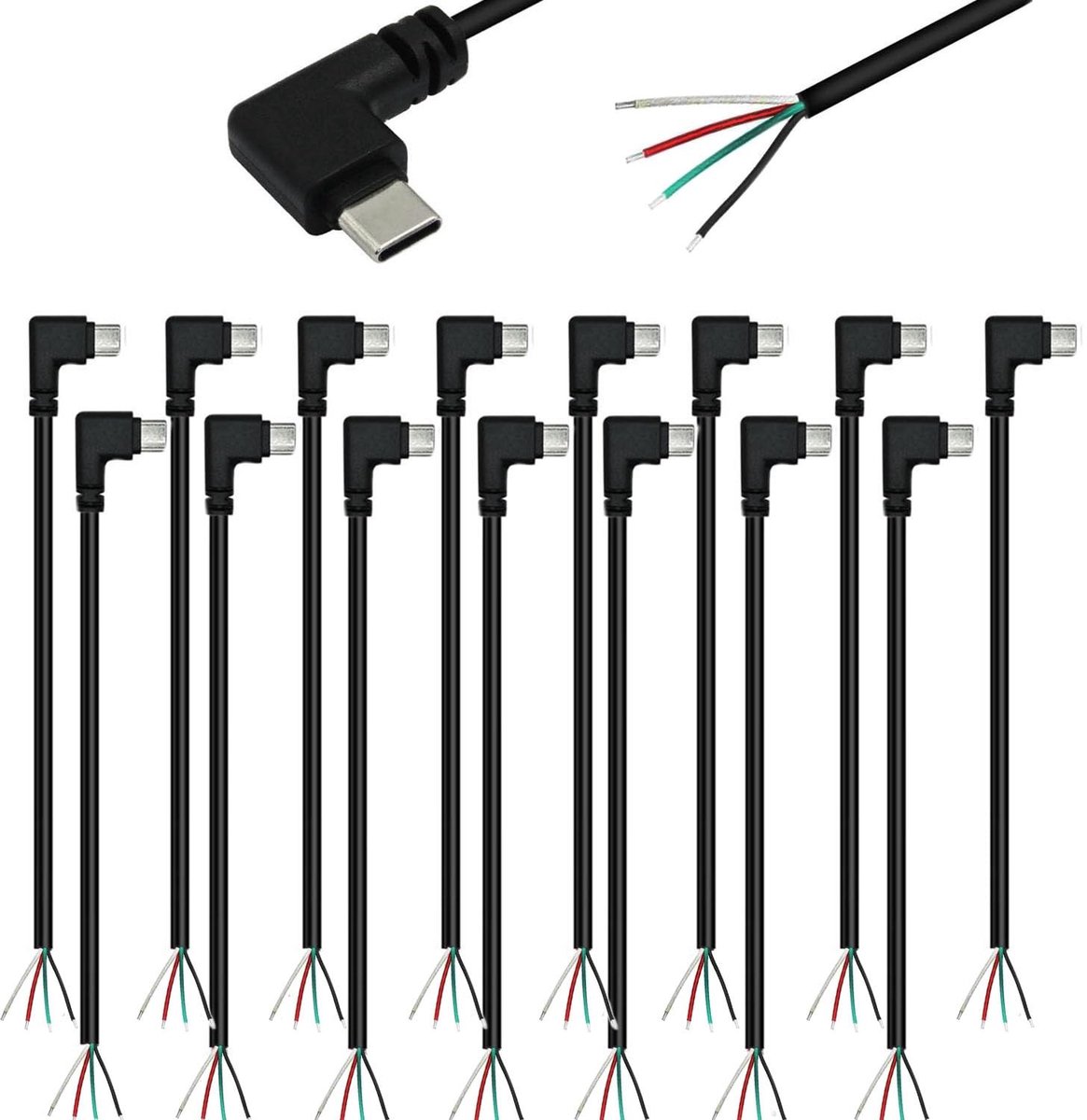 Dailygoody - 15 pcs USB C Kabel 90° Hoek, 4-Pins Solderen, 5V/3A, DIY Verlengkabel