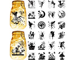 Dailygoody - Fairy Silhouetten Stickers - Waterdichte PVC - Decoratief voor Lantaarns - Transparant - Kerst Versiering - Geschikt voor Diverse Oppervl..
