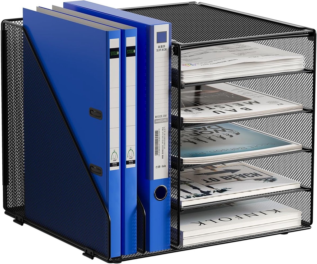5-laags Desktop A4 Office Mesh Tray - Desk Organizer voor Documenten, Tijdschriften en Papieren, Zwart