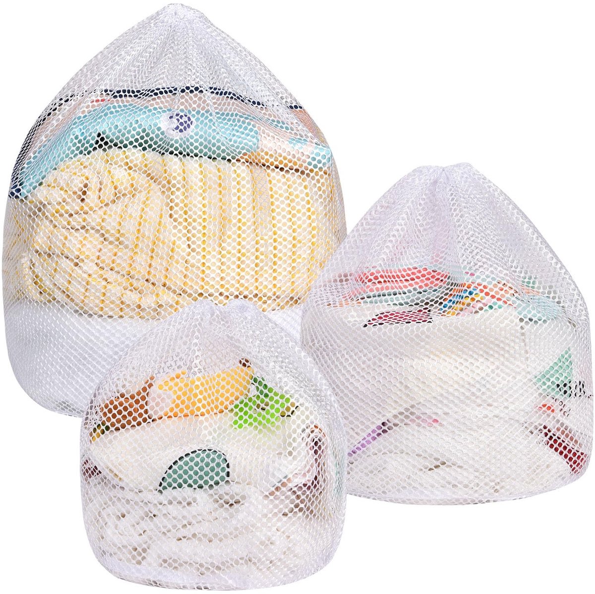 Dailygoods - Dailygoody - 3-delige trekkoord waszak - waszakken met gaas - delicate was - 3 stuks - wasmachine - speelgoedopslag - geschikt voor babykleding