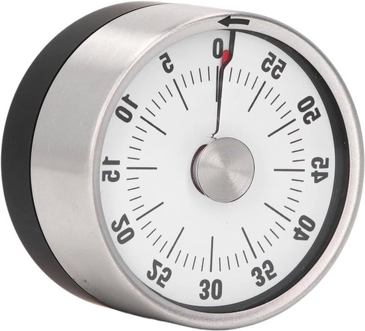 Mechanische Roestvrijstalen Keukenklok met Aftellen en Magnetische Timer (Wit)