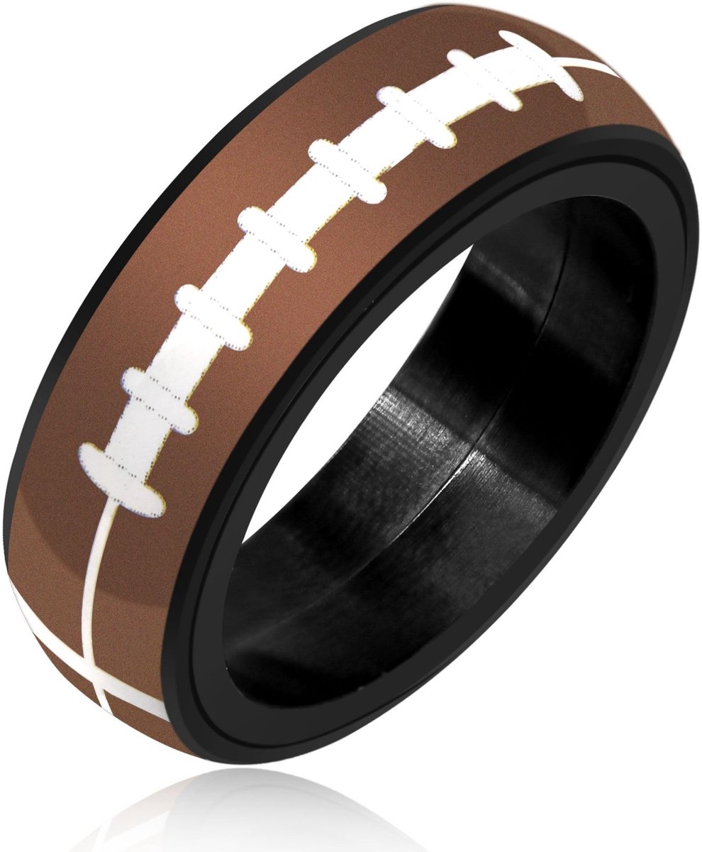 Dailygoods - Dailygoody - Bruine American Football Stress Relief Ring - Ontspanning voor Atleten - Zwart Roestvrij Staal - Sportaccessoire - Unisex-Volwassene - YA.
