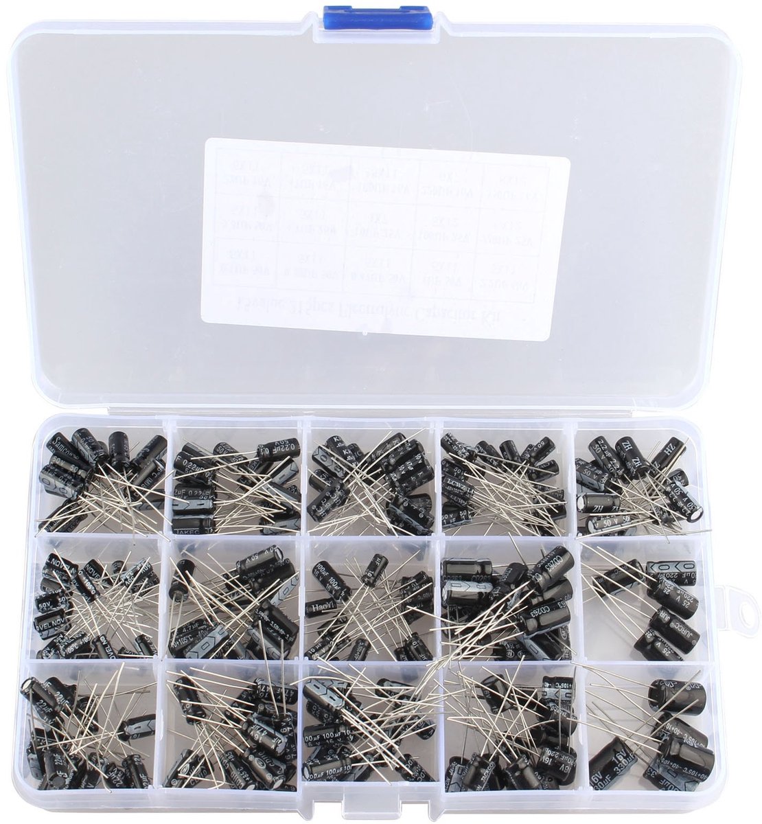 Dailygoods - Dailygoody - Electrolytische Condensatoren Kit - 215-delige Set - 0.1uF tot 330uF - Met Opbergdoos - Elektronica - Geschikt voor projecten - Dive