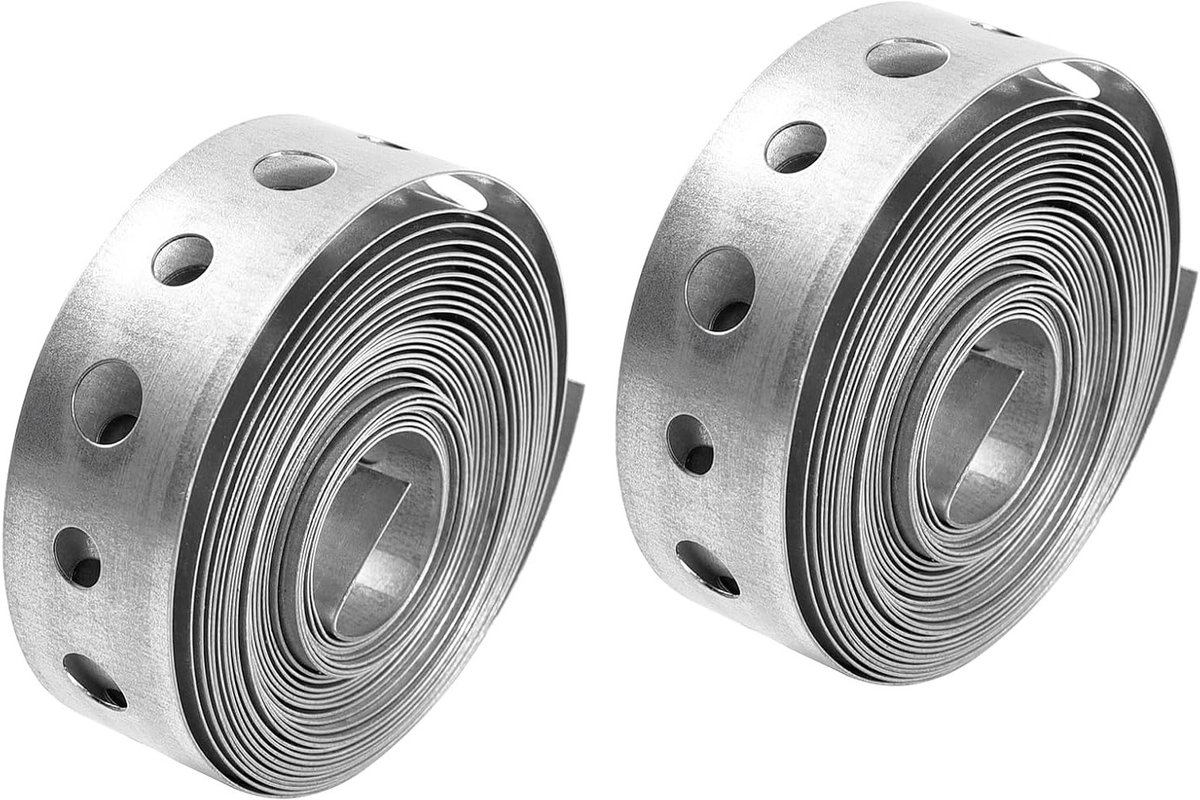 3/4 Inch Gegalvaniseerde Perforeertape, Metaal Bevestigingstape voor DIY, Bouwprojecten en Tuinieren, 2 Rollen voor het Ophangen van Pijpen en Steunen