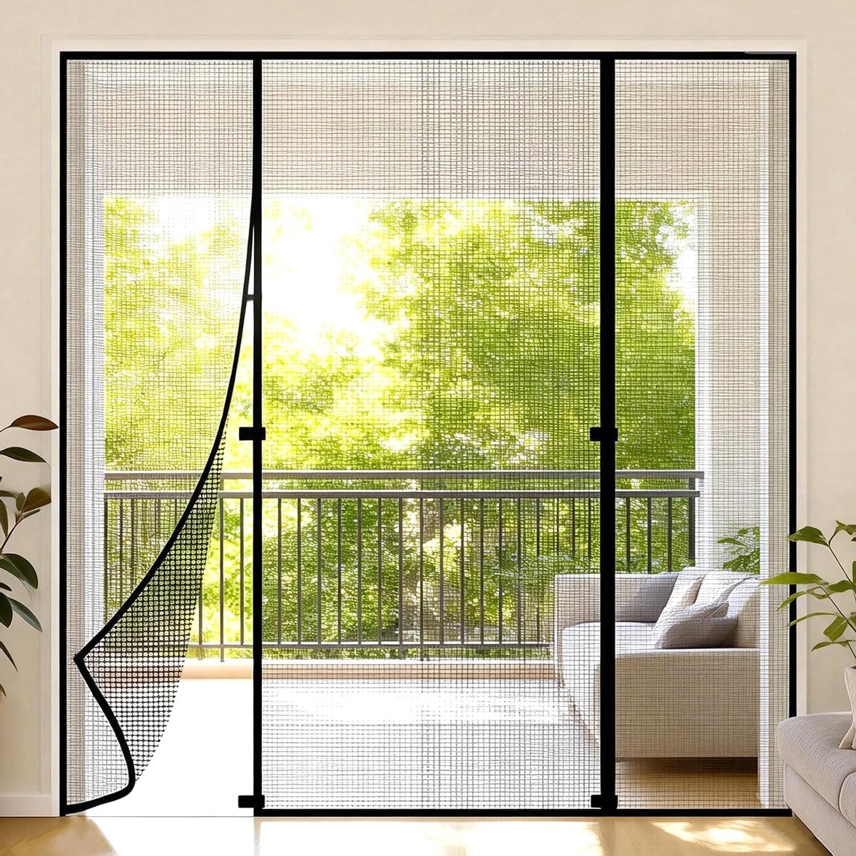 Vliegengaas voor deuren: 140 x 222 cm, driedelig ontwerp voor optimale insectenbescherming, ideaal voor balkondeuren en ramen