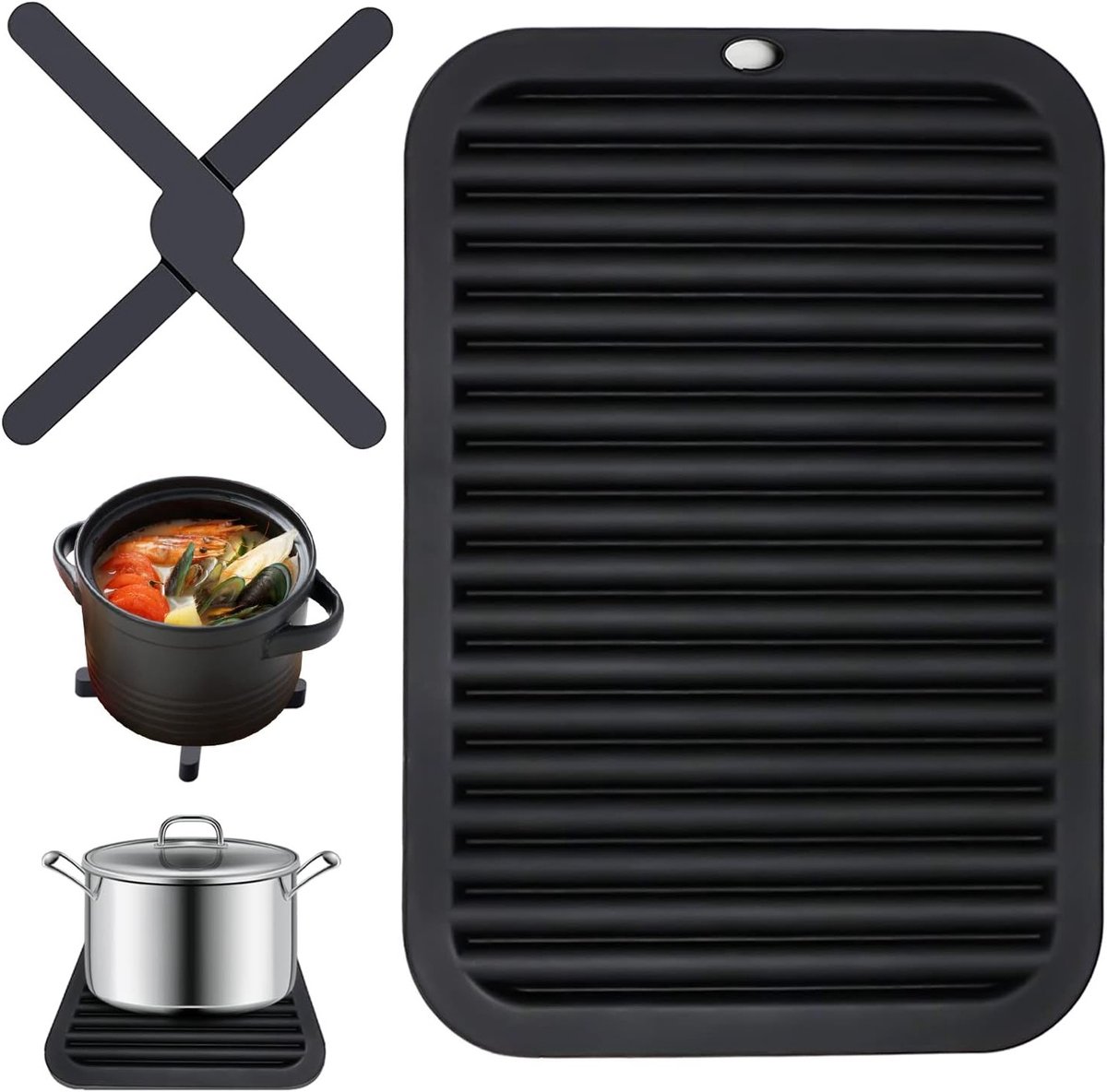 Hittebestendige Siliconen Onderzetters voor Keuken - Opvouwbare Mat voor Strijkijzer, Krultang en Servies - Zwart 30x23cm