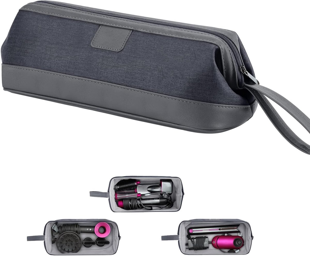 Haarföhn opbergzak met universele rits, geschikt voor Dyson Supersonic en accessoires, ideale reis en cosmetica organizer (Donkergrijs)