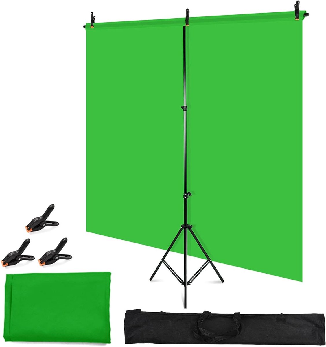 Achtergrondfoto Set 1.5 x 2 m met Verstelbare T-Vormige Stand en 3 Clips voor Fotografie, Video, YouTube, Vlog en TikTok