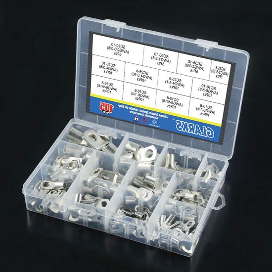 105 Stuks 12 Soorten Zware Klemmen voor Accukabels - Vertinde Koperen Oogjes, Tubulaire en Ring Terminals met Assortiment Kit voor Elektrische Verbindingen — afbeelding 4