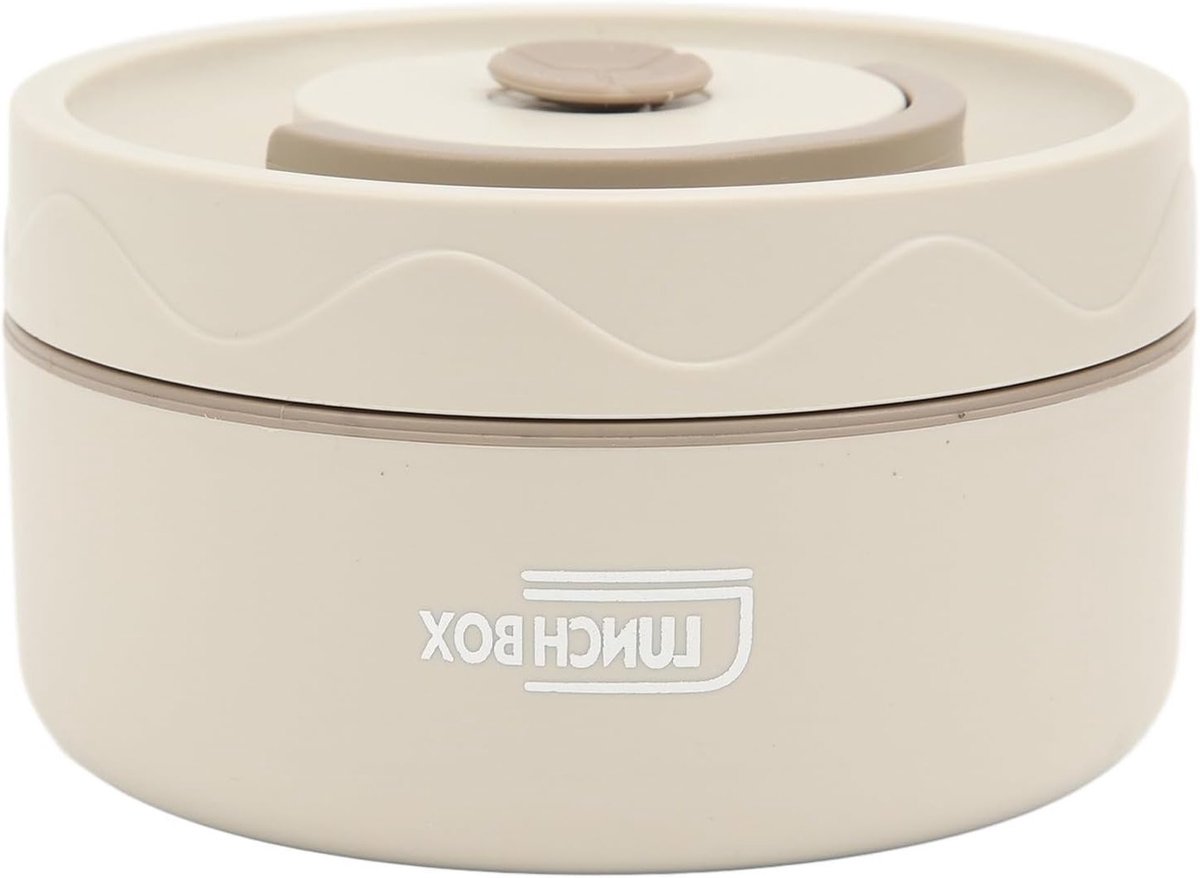Ronde thermos lunchbox van roestvrij staal en plastic met hittebehoud, ideaal voor warme maaltijden en onderweg eten