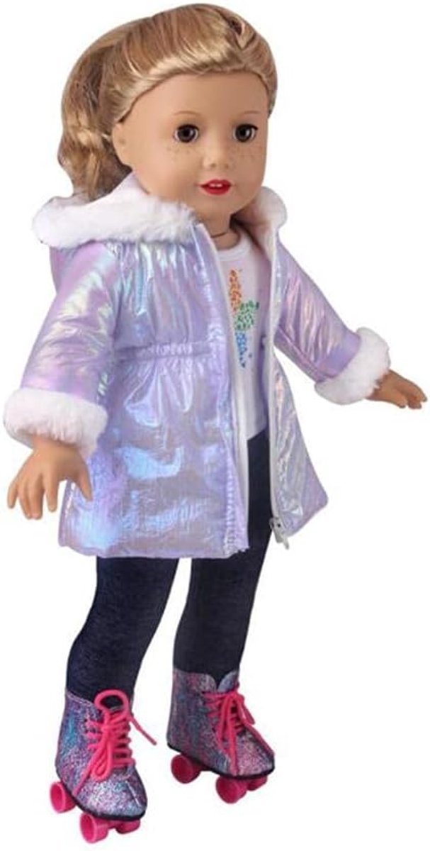 Poppenkleding Winterjas - Poppenjas Lange Jas - Poppen Aankleden - Speciaal Ontworpen - 18 inch - Paars — afbeelding 5