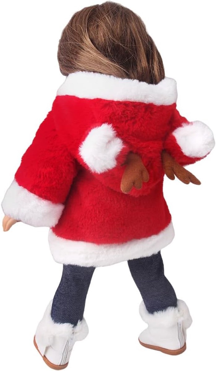 Poppenkleding winter mantel - Poppenjas kerst - Poppen aankleden - Pluche materiaal - 4572 cm - rood — afbeelding 3