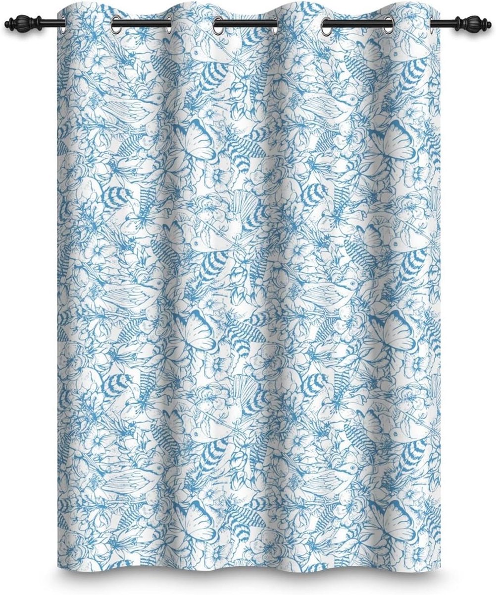 Verduisteringsgordijn Bloemen Vogel - Raambekleding Gordijn Paneel - Ruisonderdrukking Slaapkamer - Thermische Isolatie Stof - 107 x 160 cm - Blauw