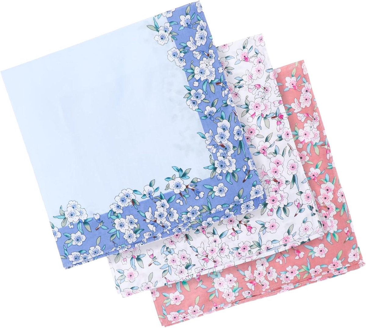 Dameszakdoeken Bloemenprint - Zakdoek Katoen Vierkant - Dagelijks Gebruik Feest - Geborduurde Bloemendessins - 43 cm - Roze Wit Blauw