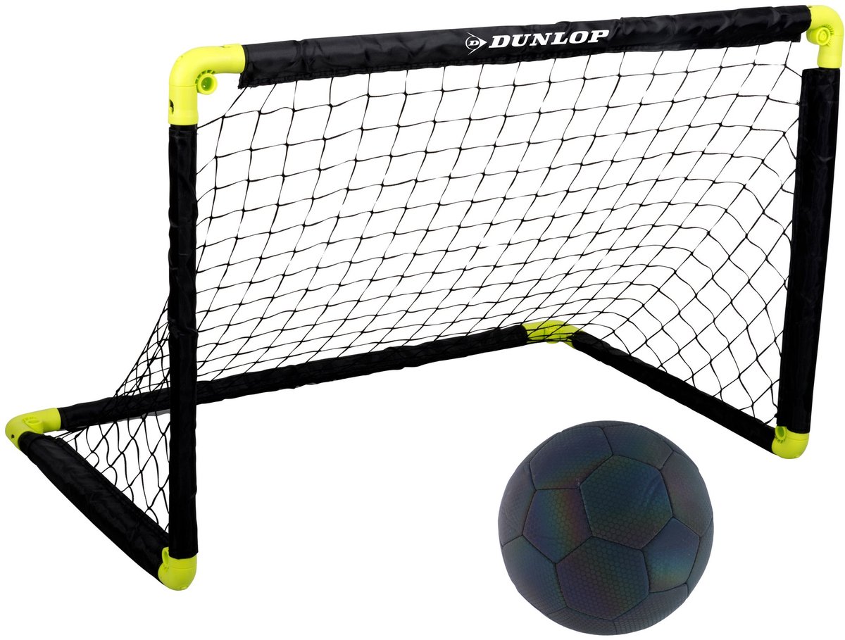 Dunlop Voetbaldoel en Lichtgevende Bal Set - Voetbal Trainingsmateriaal - 90 x 59 x 61 cm - Voetbal Maat 5 - Kunststof - Zwart/ Geel