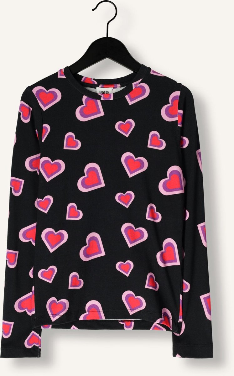 Salty Stitch Hearts Long Sleeve Tops & T-shirts Meisjes - Shirt - Zwart - Maat 164