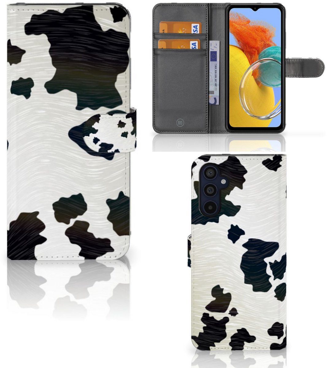 Samsung Galaxy M14 Telefoonhoesje met Pasjes Koeienvlekken