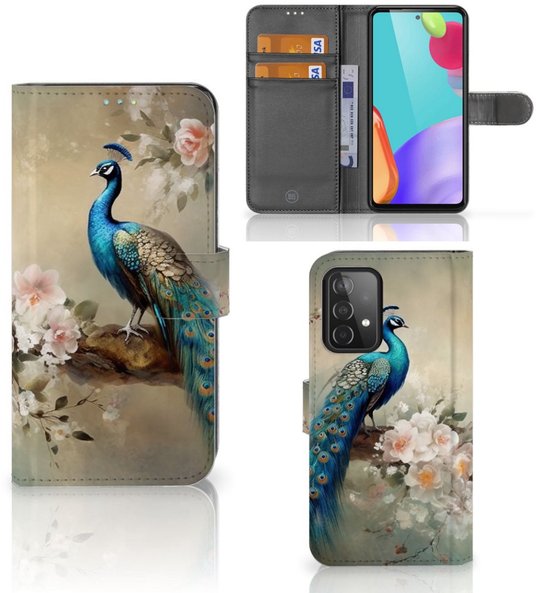 Telefoonhoesje met Pasjes voor Samsung Galaxy A52 Vintage Pauwen