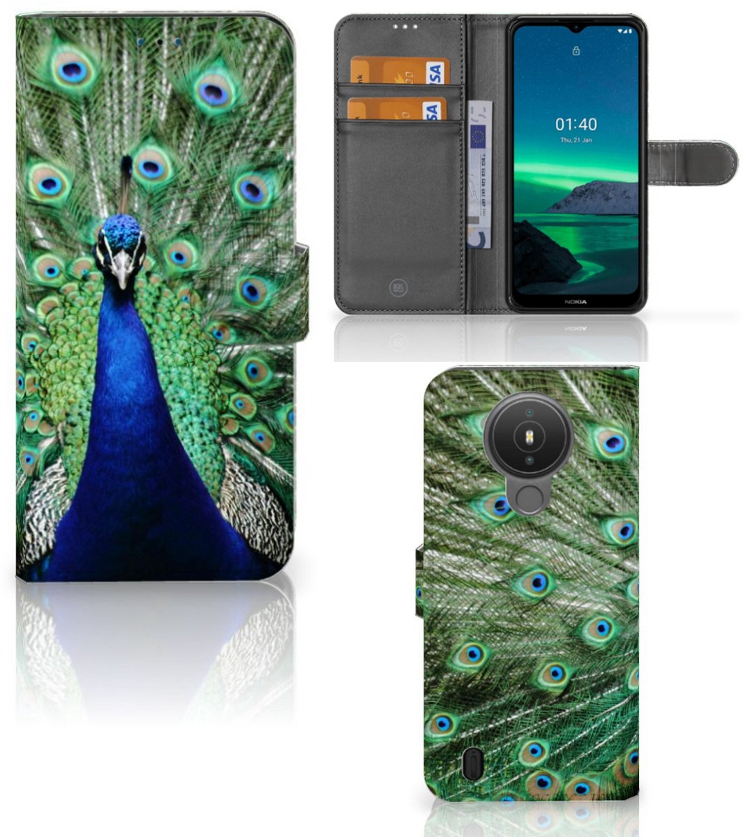Nokia 1.4 Telefoonhoesje met Pasjes Pauw