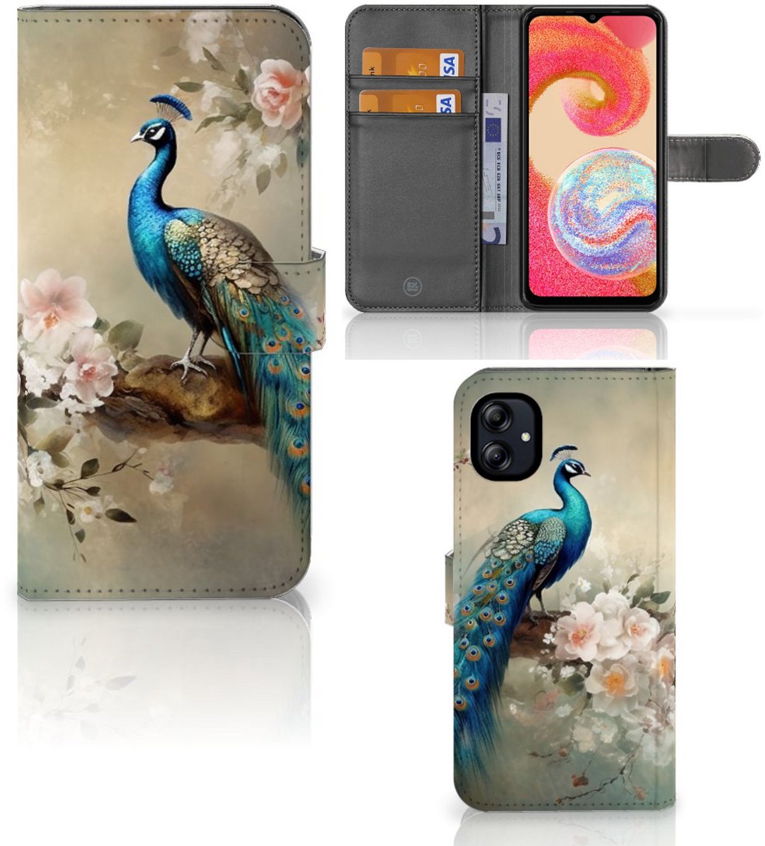 Telefoonhoesje met Pasjes voor Samsung Galaxy A04e Vintage Pauwen