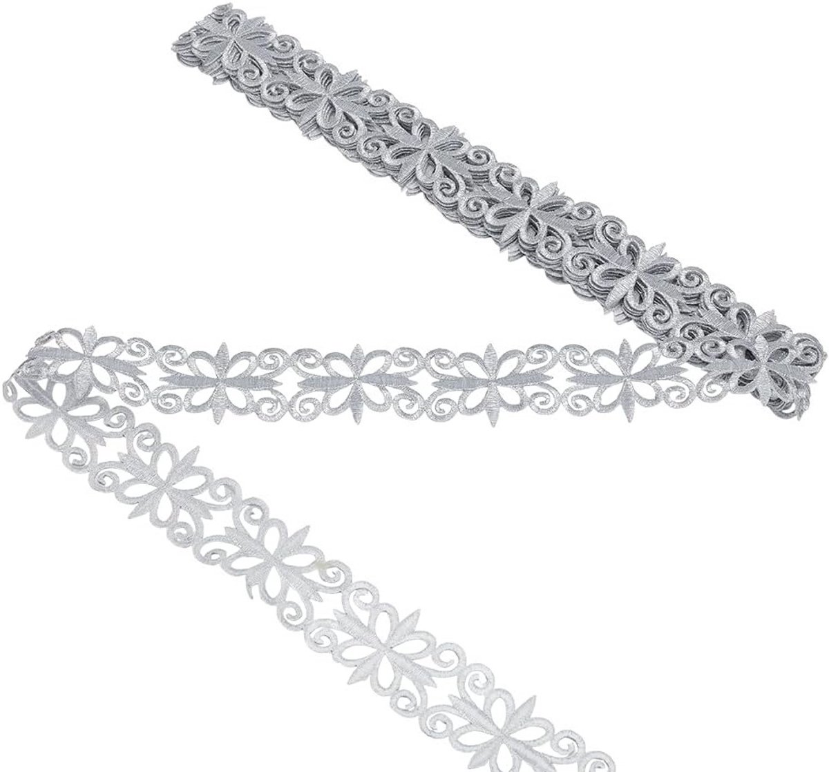 4,27 Yards Zilver Borduurwerk Polyester Linten - 50mm Brede Zelfklevende Kant Trim voor Naaien, Kostuums en Decoratie Accessoires