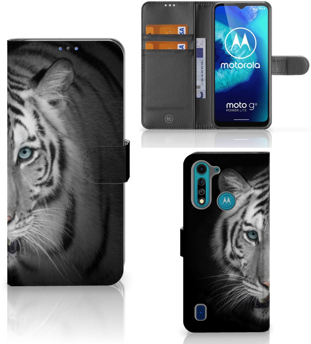 Motorola G8 Power Lite Telefoonhoesje met Pasjes Tijger