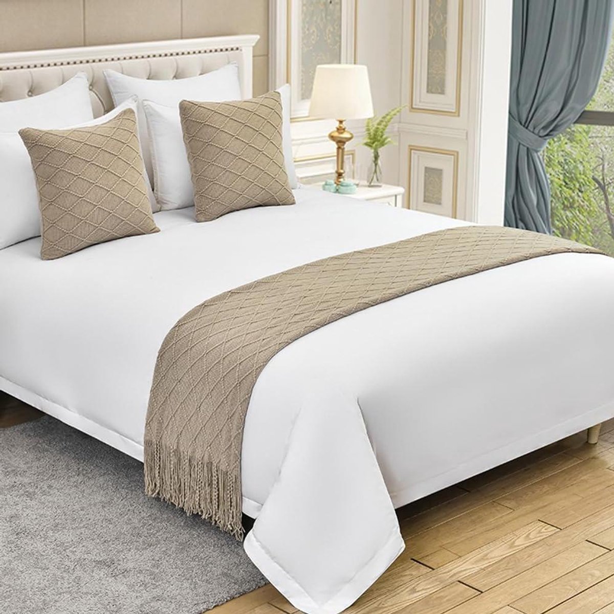 Solid Color Knitted Bed Runner Bedspread Diamond Pattern Bed Scarf Luxury Blanket Bedding
