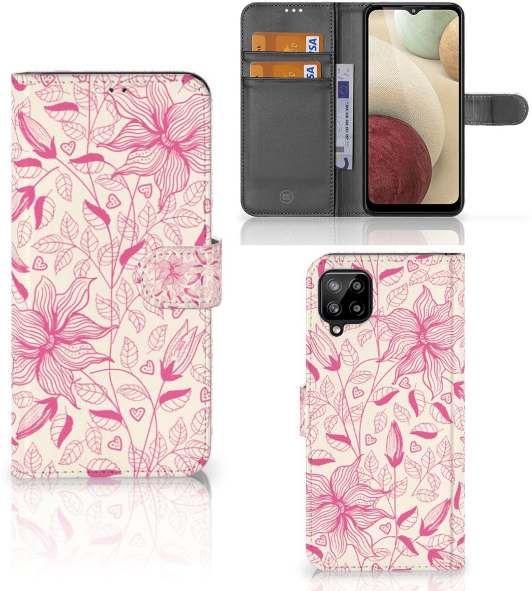 Samsung Galaxy A12 Hoesje Pink Flowers