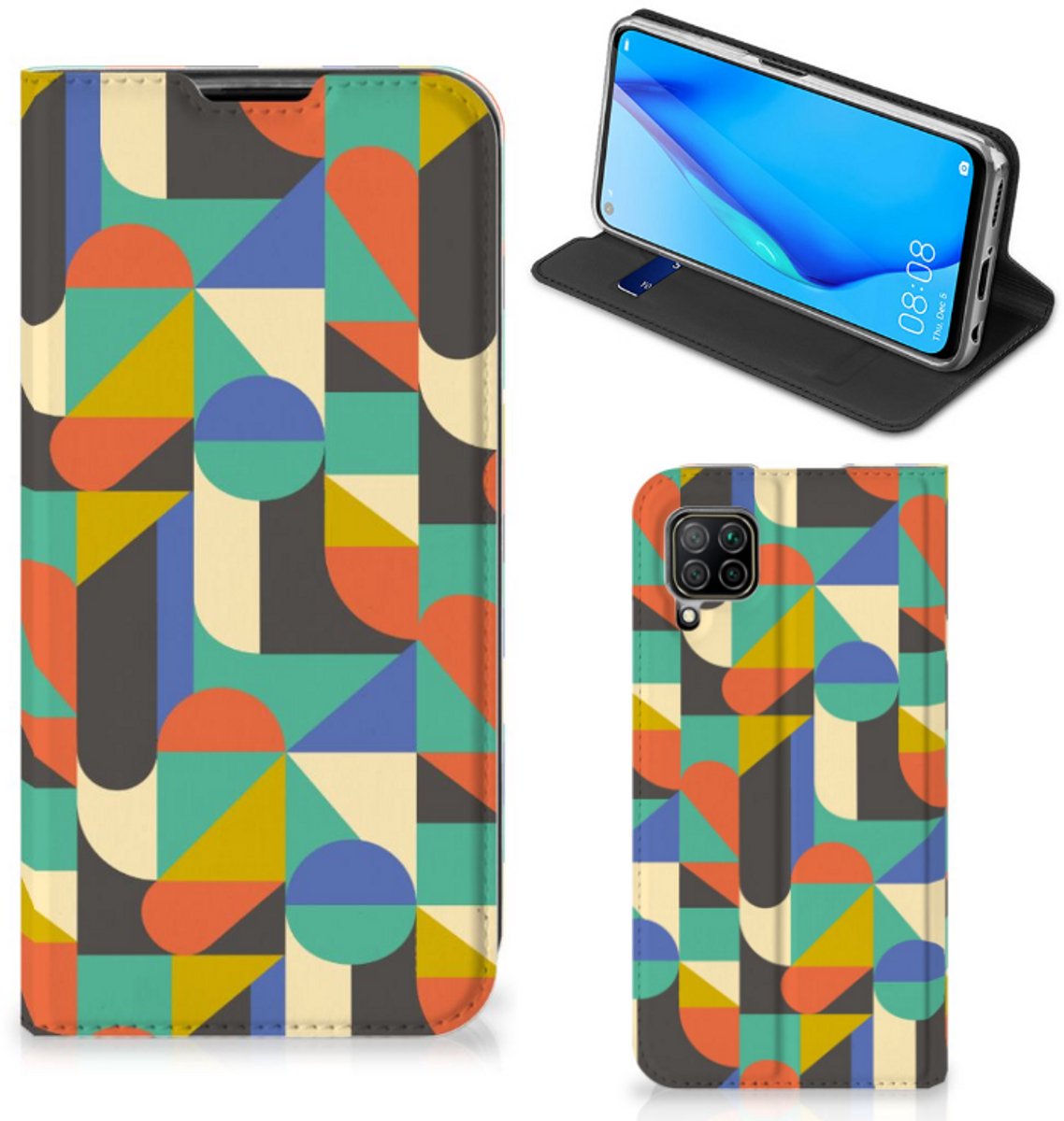 Huawei P40 Lite Hoesje met Magneet Funky Retro