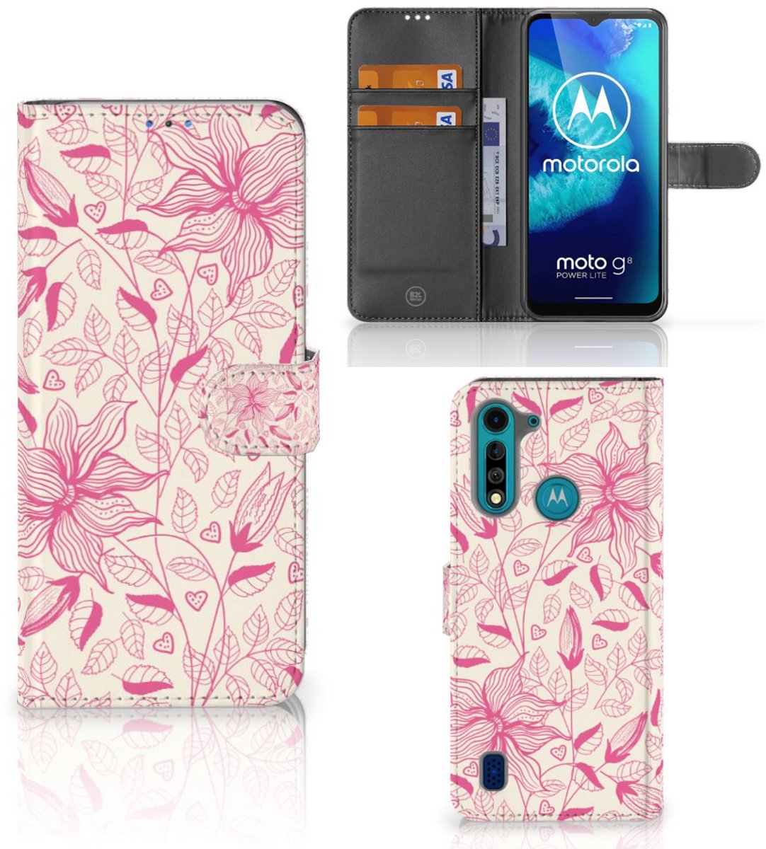 Motorola G8 Power Lite Hoesje Pink Flowers