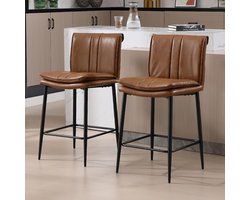 Ya-Home Set van 2 barkrukken in PU-leer moderne ontbijt toonbank krukken met rugleuning voor thuis bar, bruin