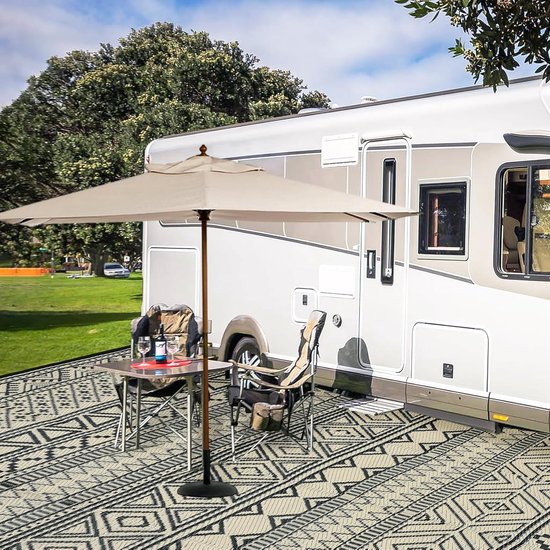 Terrastapijt - Buitentapijt Outdoor Kleed - Buiten Leven - Omkeerbaar Plastic Stro - 270 x 360 cm - Zwart Koffie — afbeelding 2