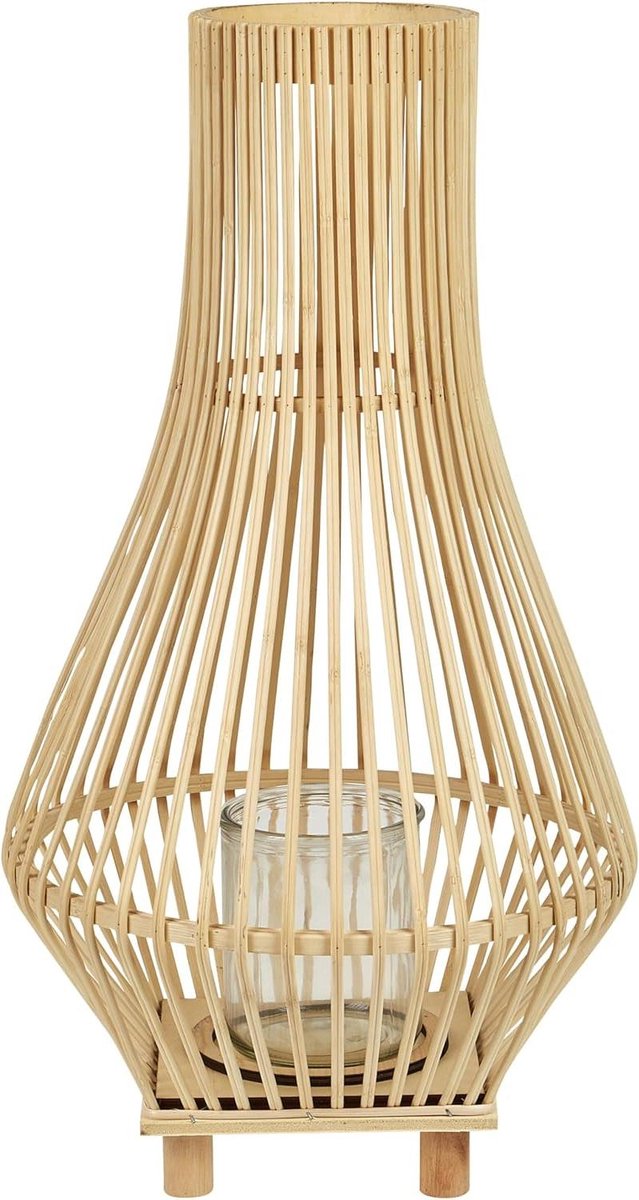 Boho Houten Kaarsenhouder - Lantaarn Decoratie - Warme Sfeer Creëren - Handgeweven Wilgenhout - 58 cm Hoog - Lichtbruin