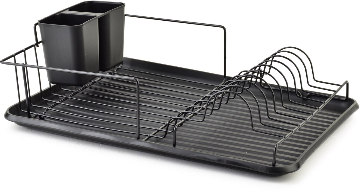 Basic Kitchen Serie - Afdruiprek - 42,5x31,5x13,4 cm - Zwart - Met Bestekhouder