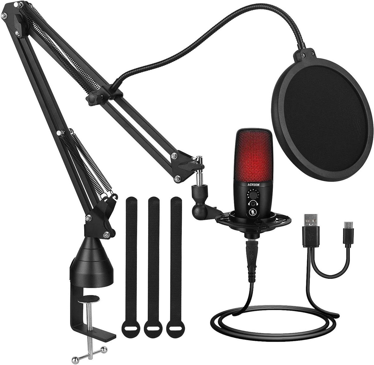 Podcast Microfoonkit - Streaming Condensator Mic - Opname en Streaming - Verstelbare Boom Arm