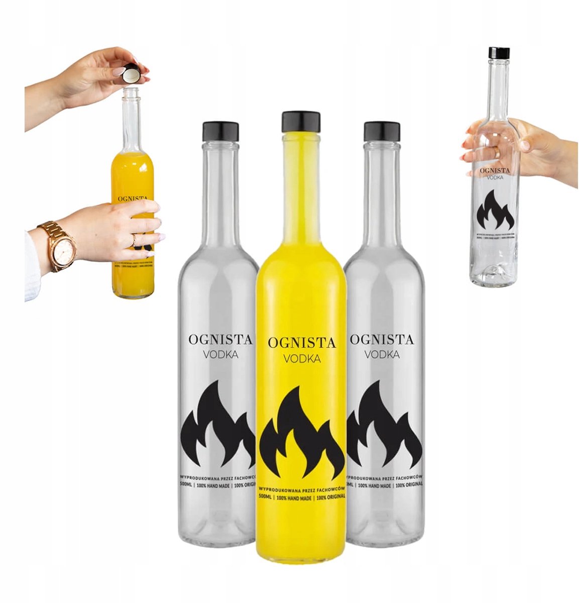 Bimberek - Futura Serie - Glazen Flessen - 500ml - Zwarte Dop - Ognista Vodka